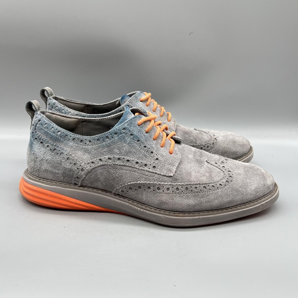 Cole Haan Shoes Men 10 Gray Blue Ombre Suede GrandEvolution Wingtip Oxford